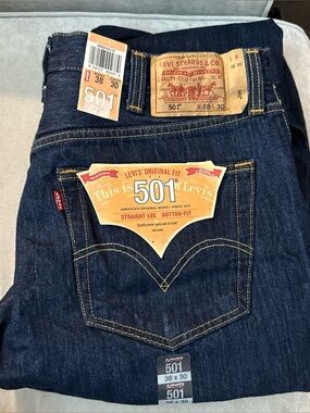 Levi's 501 Regular Fit Button Fly Straight Leg Jeans 38X30 Men's Dark Blue NWT
